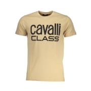 Cavalli Class Tryck Logo Rund Hals T-shirt Beige, Herr