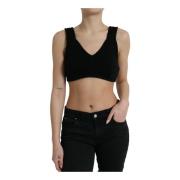 Dolce & Gabbana Svart Cashmere V-ringad Crop Top Black, Dam