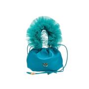 Pinko Mini Nappa Läder Väska med Tulle Blue, Dam