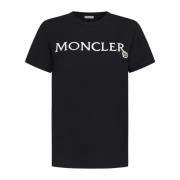 Moncler Svart Logotyp Broderad Bomull T-shirt Black, Dam