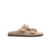 Scarosso Läder Platta Sandaler Beige, Herr