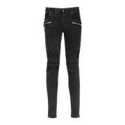 Balmain Färgad fejk läder slim jeans Black, Herr