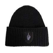 Sacai Kärlek Beanie Grafisk Patch Stickad Mössa Black, Herr