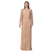 Elisabetta Franchi Röda Mattan Plisserad Lurex Klänning Beige, Dam