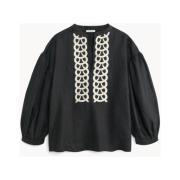 By Malene Birger Svart Linneblus med Intrikata Broderier Black, Dam