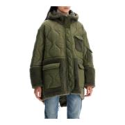 Blancha Oversized Shearling Nylon Parka Green, Dam