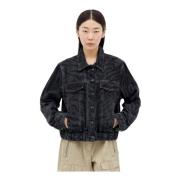 Ganni Tryckt Denim Bomberjacka Black, Dam