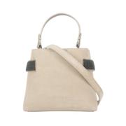 Brunello Cucinelli Beige Mocka Läderhandväska med Mässingsdetaljer Bei...