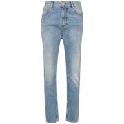 Balmain Blå Tapered Jeans med Logotyp Applikation Blue, Dam