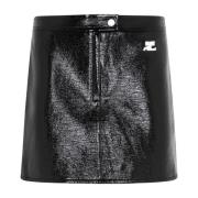 Courrèges Svart Vinyl Mini Kjol A-Linje Black, Dam