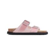 Birkenstock Rosa Läder Dubbelrem Sandaler Pink, Dam