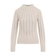 Ermanno Scervino Mysig Kabelstickad Rhinestone Sweater Beige, Dam