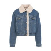 7 For All Mankind Blå Sherpa Denimjacka Nellie Blue, Dam