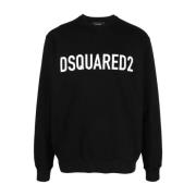 Dsquared2 Svart Logo Print Crew Neck Sweater Black, Herr