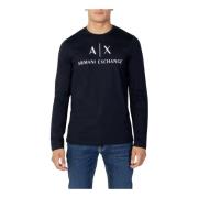 Armani Exchange Tryckt Herr T-shirt, Blå, Lång Ärm Blue, Herr