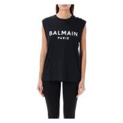 Balmain Rund Hals Logo Print Tank Top Black, Dam