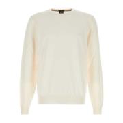 Boss Ivory Wool Sweater White, Herr