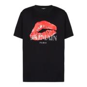 Balmain Avslappnad T-shirt med Kyss tryck Black, Herr