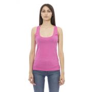 Just Cavalli Strass Logo Lång Rund Hals Tank Top Pink, Dam