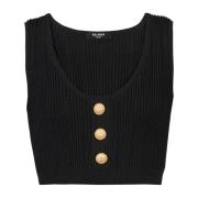 Balmain Eko-designad stickad crop top Black, Dam