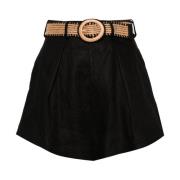 Zimmermann Svarta Linne Plisserade Höga Midje Shorts Black, Dam