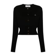 Vivienne Westwood Svart Cropped Cardigan med Orb Logo Broderi Black, D...