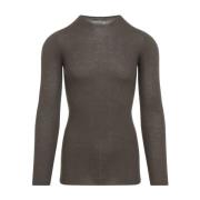 Rick Owens Räfflad Rund Hals LS T-Shirt Brown, Dam