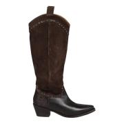  Blue Mocka Cowboy Boots med Tryckt Läder Brown, Dam