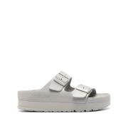 Birkenstock Exklusiva Naturläder Plattform Sandaler Gray, Dam