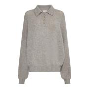 Khaite Sepia Melange Cashmere Polo Sweater Beige, Dam