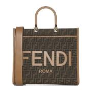 Fendi Sunshine Tote Bag i FF Jacquard Brown, Dam