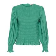 Soaked in Luxury Puffärm Smock Blus Flaskegrön Green, Dam