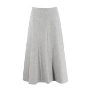 Brunello Cucinelli Elegant Flared Midi Skirt Gray, Dam