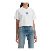 Off White Blommig Pil Broderad Cropped T-shirt White, Dam