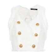 Balmain Vit Tweed Halterneck Ärmlös Topp White, Dam