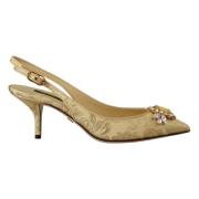 Dolce & Gabbana Guld Kristall Slingback Klackar Yellow, Dam