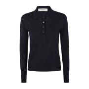 Golden Goose Navy Knit Polo in Virgin Wool Blue, Dam