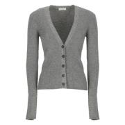 Brunello Cucinelli Grå Cashmere Blandning V-ringad Kofta Gray, Dam