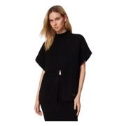 Twinset Räfflad Poncho Jacka Svart Black, Dam