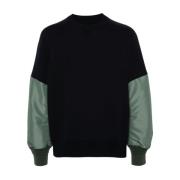 Sacai Marinblå Panelerad Crew Neck Tröja Blue, Herr