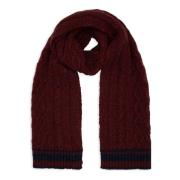 GALLO Burgundy Aran-Stitched Wool Scarf Red, Unisex