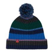 Gallo Blått Ull Kashmir Beanie med Ränder Multicolor, Unisex