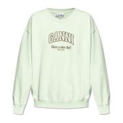 Ganni Sweatshirt med logotyp Green, Dam