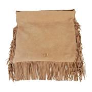 Baldinini Suede Fringed Axelväska med Dragkedja Beige, Dam