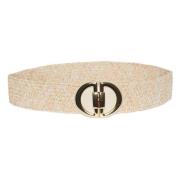 Pieces Straw Waist Belt Beige, Dam