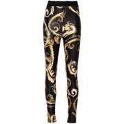 Versace Jeans Couture Svart Guld Satin Leggings Chromo Couture Multico...