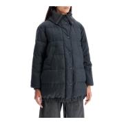 Brunello Cucinelli Quiltad ullig dunjacka med huva Gray, Dam