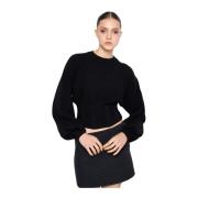 Silvian Heach Puff Sleeve Round Neck Sweater Black, Dam