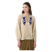 Antik Batik Blus handbroderad med silkegarn Ila Beige, Dam