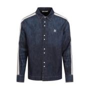 Palm Angels Blå Denimjacka med Vita Remmar Blue, Herr